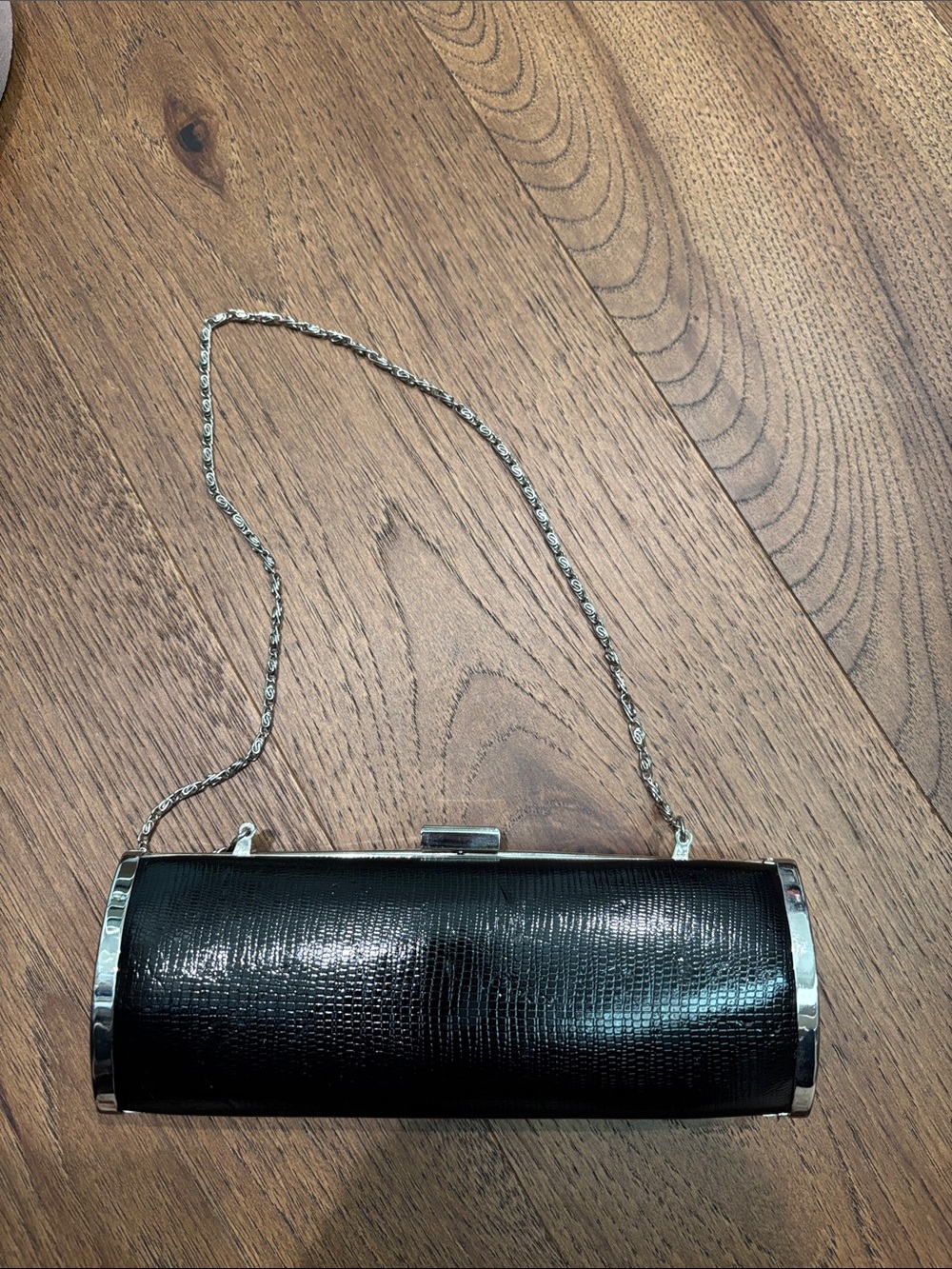 Style & Co. Black Lizard-Texture Evening Clutch with Silver Chain